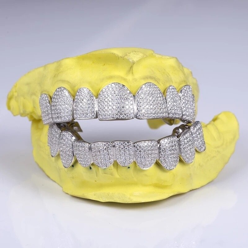 10k White gold pavé pave prong setting "Honeycomb set" Vvs simulated 6 count grillz