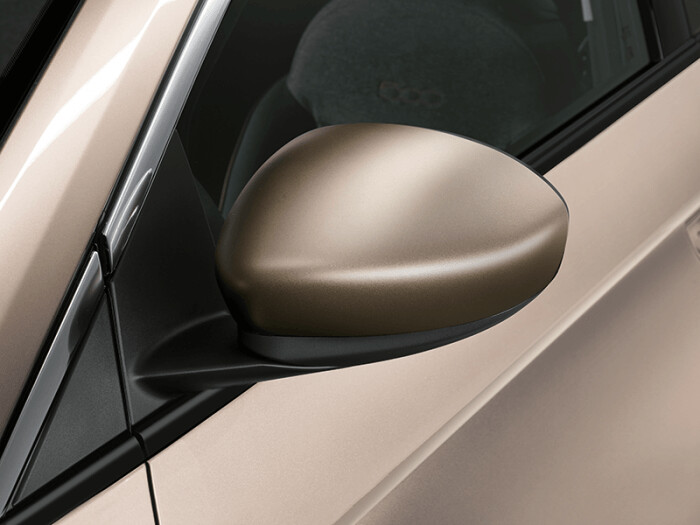 Fiat 500e Messing spiegelkappen, emblemen of set. Origineel Fiat.
