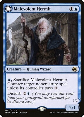Malevolent Hermit // Benevolent Geist (Innistrad: Midnight Hunt, 61, Nonfoil)