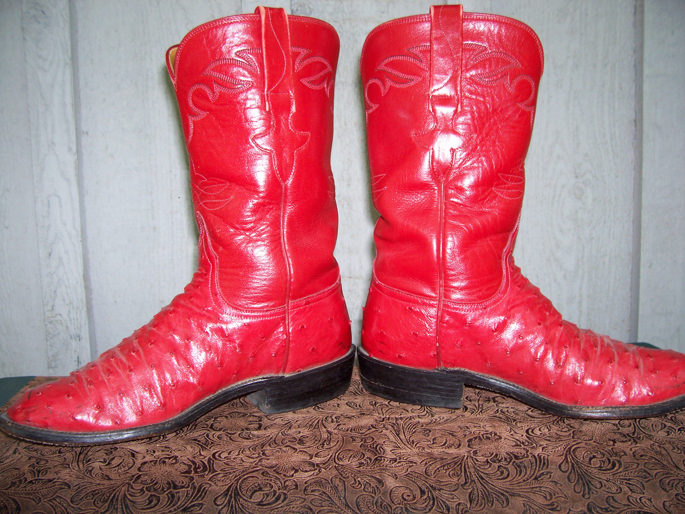 red ostrich boots