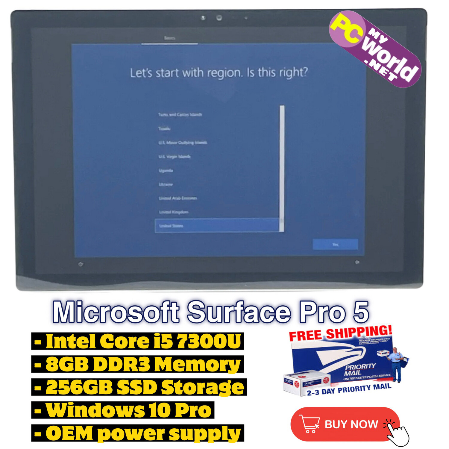 Microsoft Surface Pro 5 - Intel Core i5 7300U, 8GB DDR3, 256GB SSD, Windows 10