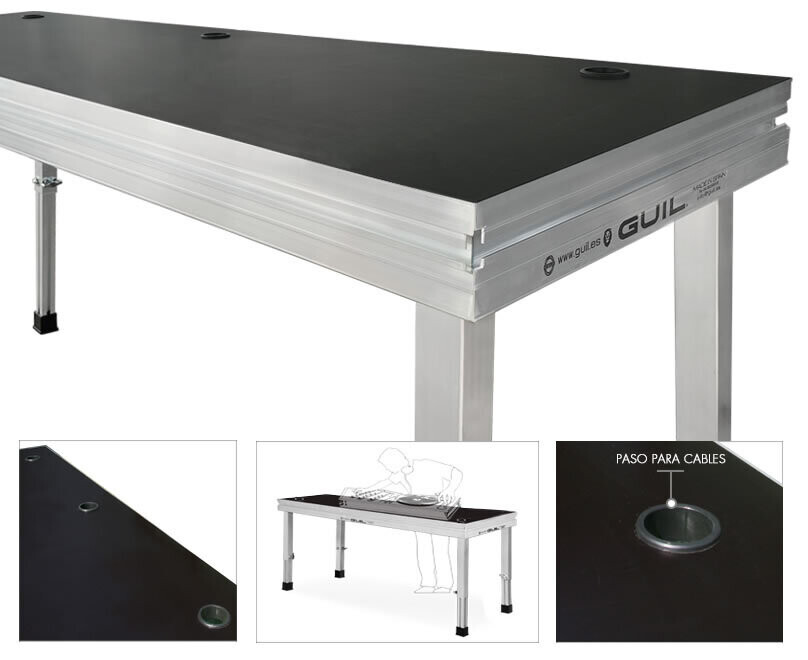 MDJ-3 /T60-100 Mesa para DJ / Mesa de control de aluminio de 150 x 80 cm con 4 patas telescópicas PTA5-T/60-100