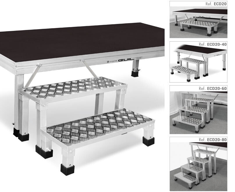 ECD20-40 Escalera modular 100% aluminio con pata fija Altura 40 cm Escalones 2 Para escenarios 60 cm