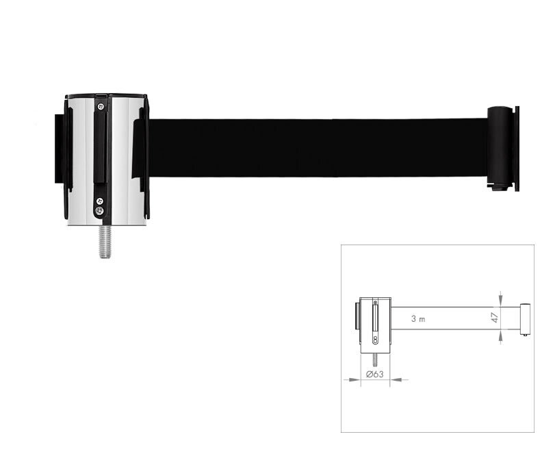 Cabezal con cinta retráctil negra de 3 m. INOX PST-CB/2