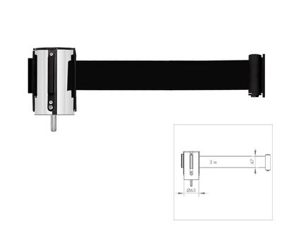 Cabezal con cinta retráctil negra de 3 m. INOX PST-CB/2