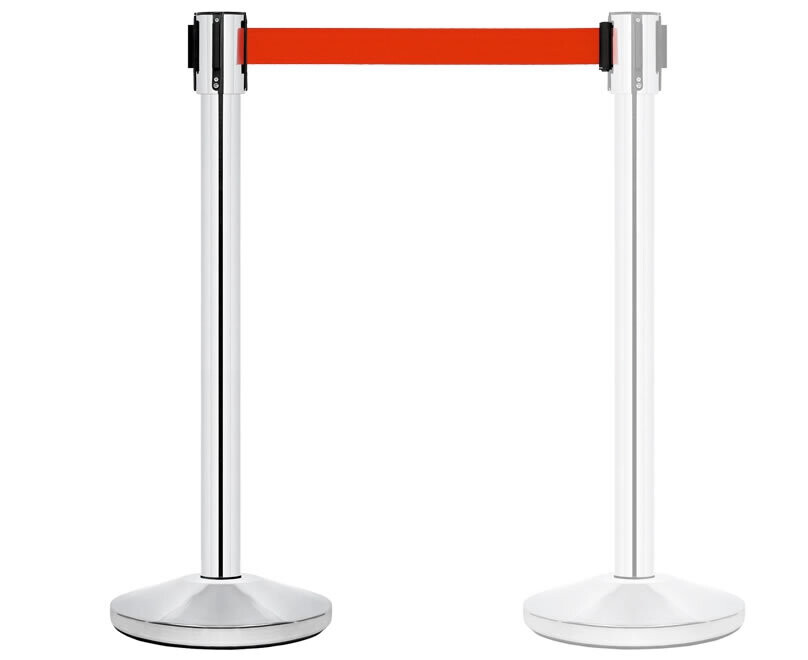 Poste separador con cinta retráctil roja de 3 m. INOX Cabezal intercambiable PST-11