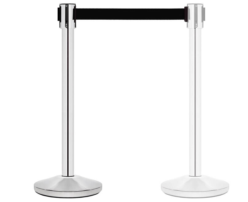 Poste separador con cinta retráctil negra de 3 m. INOX Cabezal intercambiable PST-11/N