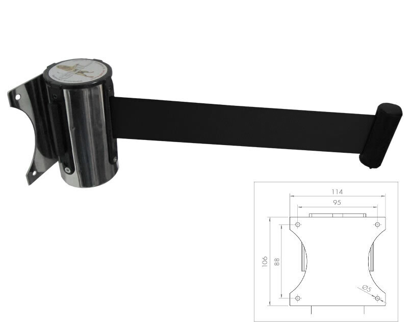 Cabezal de pared con cinta retráctil negra de 3 m PST-CB/PN