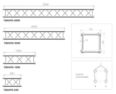 TQN290-2000 Truss cuadrado de 290 x 290 x 2000 mm
