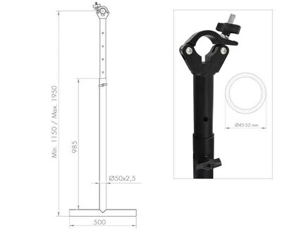 Brazo telescópico para su anclaje a truss (9 posiciones de 115 cm a 195 cm) Ref. TTL-02/N