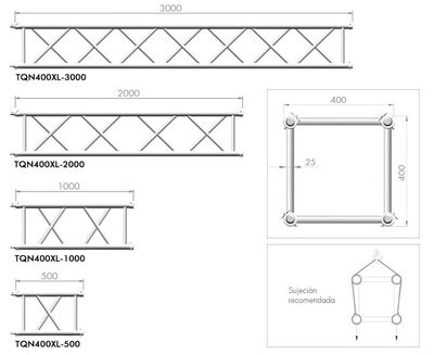 Truss cuadrado reforzado de 40 x 40 cm (espesor: 3 mm) Ref. TQN400XL/3000