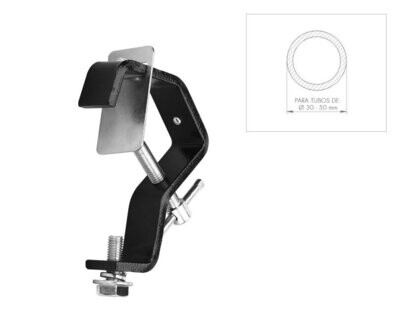 Garra para foco reforzada con plancha protectora. WLL: 75 kg Para tubos de Ø 30 – 50 mm Ref. GF-01