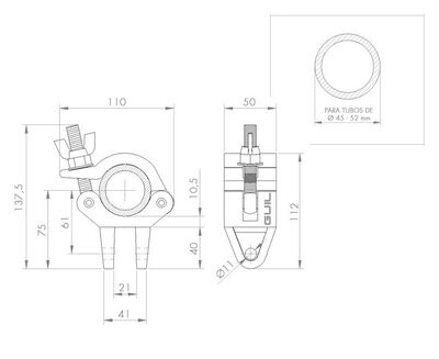Abrazadera para tubos de Ø 45 a 52 mm. WLL: 250 kg Ideal para la colocación de riostras. Ref. ABZ-02
