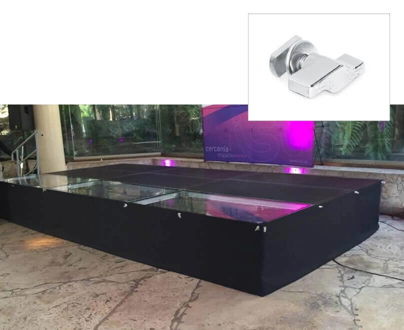 Conector para faldones, paneles y revestimientos en las tarimas Ref. FLD-01