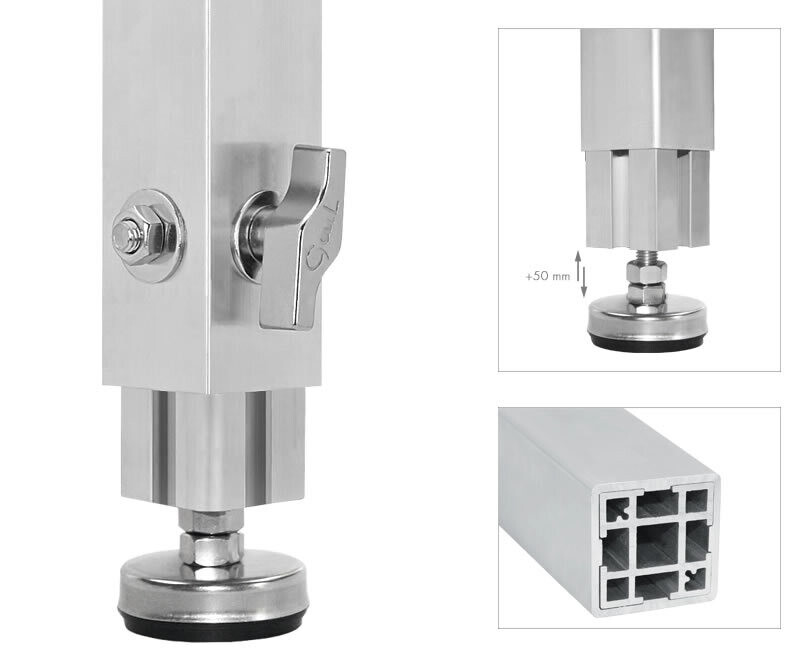 Pata telescópica de 50 x 50 mm con nivelador para tarimas TM440, TM440XL y TM300 Ref. PTA5-D Pata telescópica de 50 x 50 mm con nivelador para tarimas TM440, TM440XL y TM300 Ref. PTA5-D