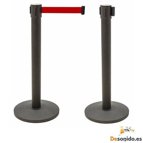 Poste lacado en Negro con cinta retráctil roja de 2 metros