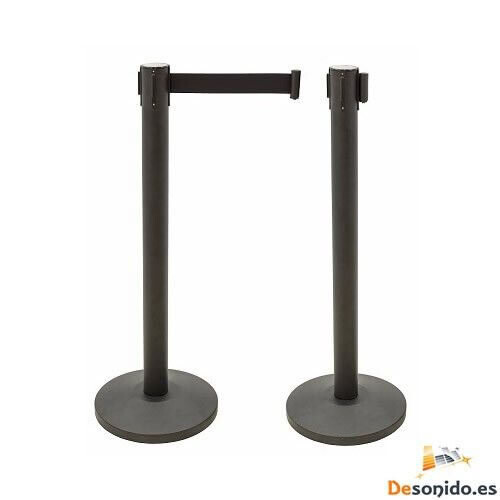 Poste lacado en Negro con cinta retráctil negra de 3 metros