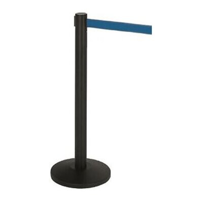 Poste lacado en Negro, Cinta retráctil con freno azul de 2 metros Poste lacado en Negro, Cinta retráctil con freno azul de 2 metros