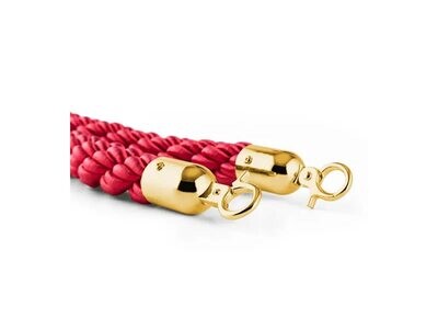 Cordón trenzado rojo 1,5 m (Ø 30 mm) con mosquetones dorados. 003246