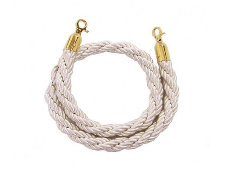 Cordón trenzado blanco 1,5 m (Ø 30 mm) con mosquetones dorados. 005516