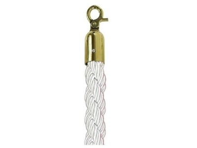 Cordón trenzado blanco 1,5 m (Ø 30 mm) con mosquetones dorados. 005516