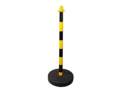 Poste de plástico amarillo-negro para cadena con base rellenable. 007633