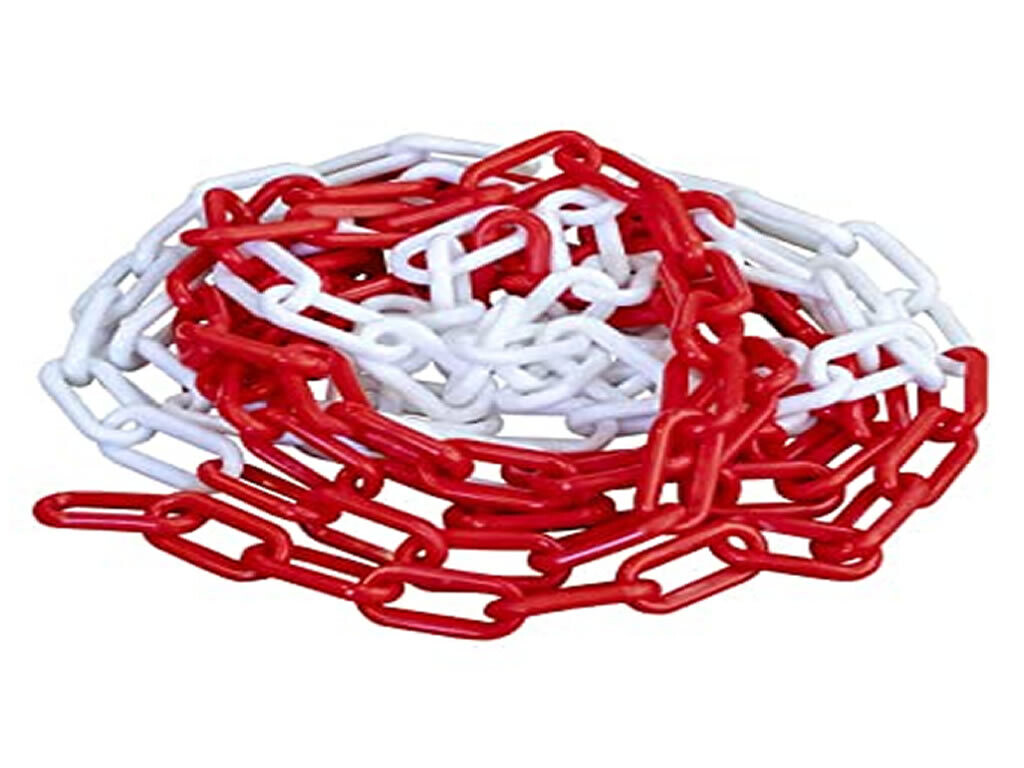 Cadena de plástico rojo y blanco de 8mm (Precio por 25m) 006377