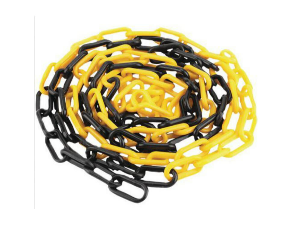 Cadena de plástico amarillo y negro de 6mm (Precio por 25m) 007763 Cadena de plástico amarillo y negro de 6mm (Precio por 25m) 007763
