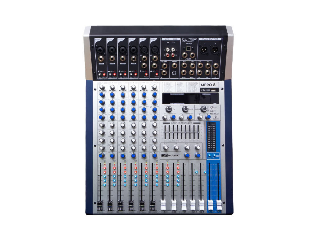 Mezclador de 12 entradas Mono + 2 estéreo con USB/BT - MPRO 8 Mezclador de 12 entradas Mono + 2 estéreo con USB/BT - MPRO 8
