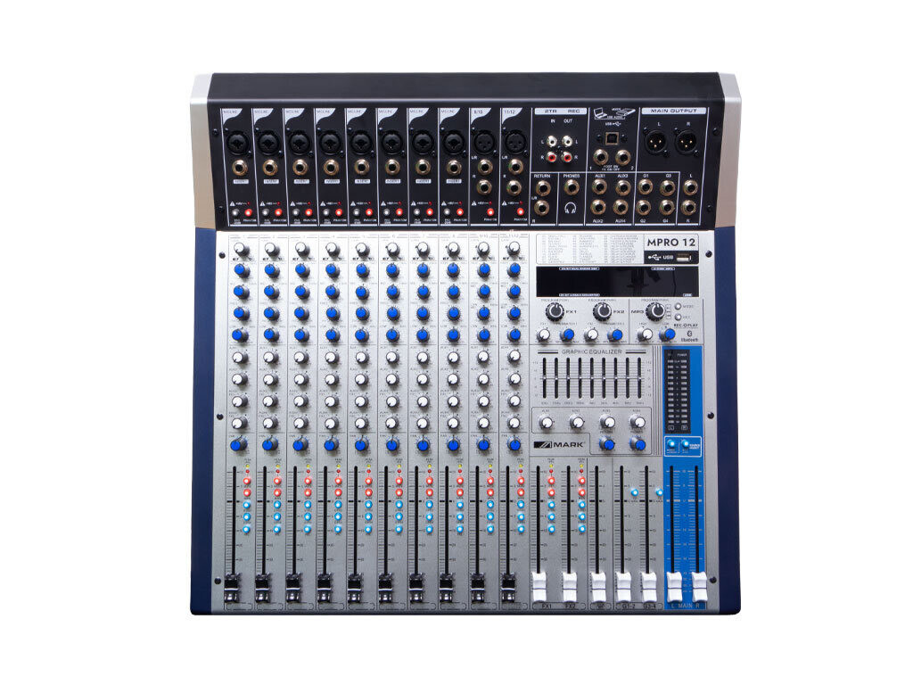 Mezclador de 8 entradas Mono + 2 estéreo con USB/BT - MPRO 12