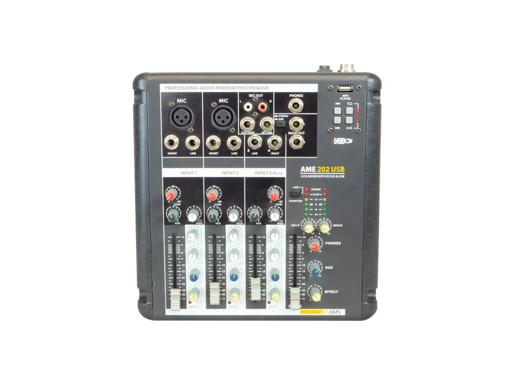 Mezclador de 2 canales mono + 1 estéreo. USB. AME 202 USB Mezclador de 2 canales mono + 1 estéreo. USB. AME 202 USB