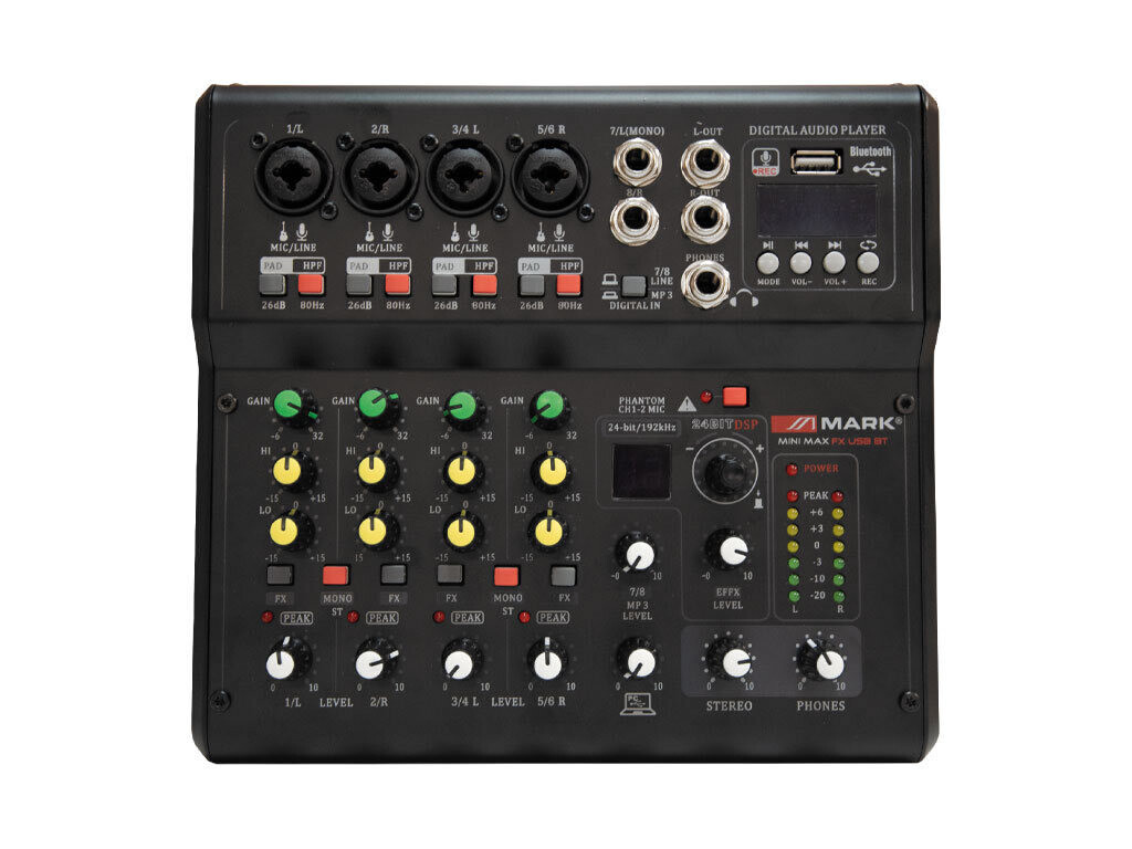 Mezclador 4+1 canales. Reproductor/grabador. MINI MAX FX USB BT