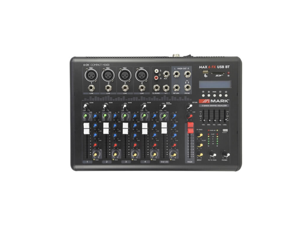 Mezclador 4+1 canales. Reproductor/grabador. ​MAX 6 FX USB BT