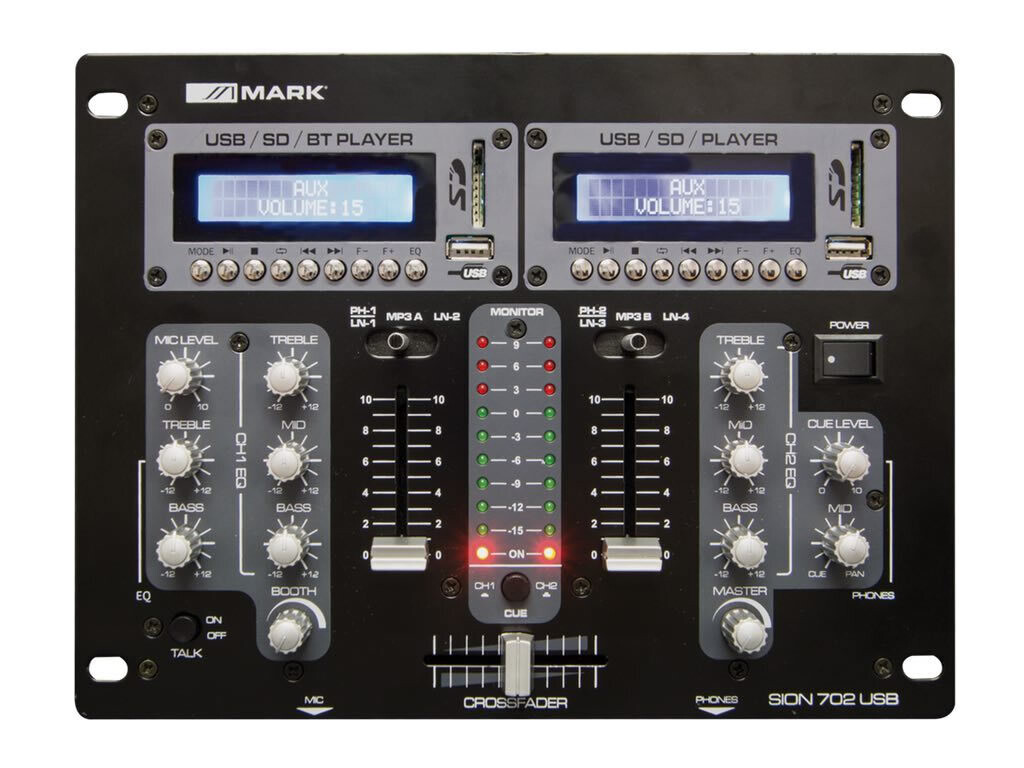 Mezclador DJ con 2 reproductores. 2 canales. SION 702 USB Mezclador DJ con 2 reproductores. 2 canales. SION 702 USB