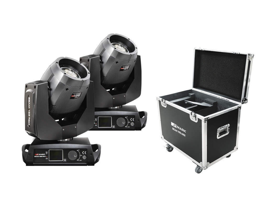 Pack compuesto por 2 cabezas móviles BEAM 198 MKII y flightcase de transporte 2 x BEAM 198 MKII + RACK Pack compuesto por 2 cabezas móviles BEAM 198 MKII y flightcase de transporte 2 x BEAM 198 MKII + RACK