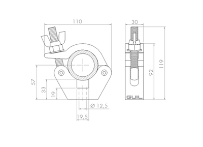 Abrazadera para tubos de Ø 45-52 mm. WLL: 500 kg Fabricada en aluminio. Incluye tornillería  Ref. ABZ-35