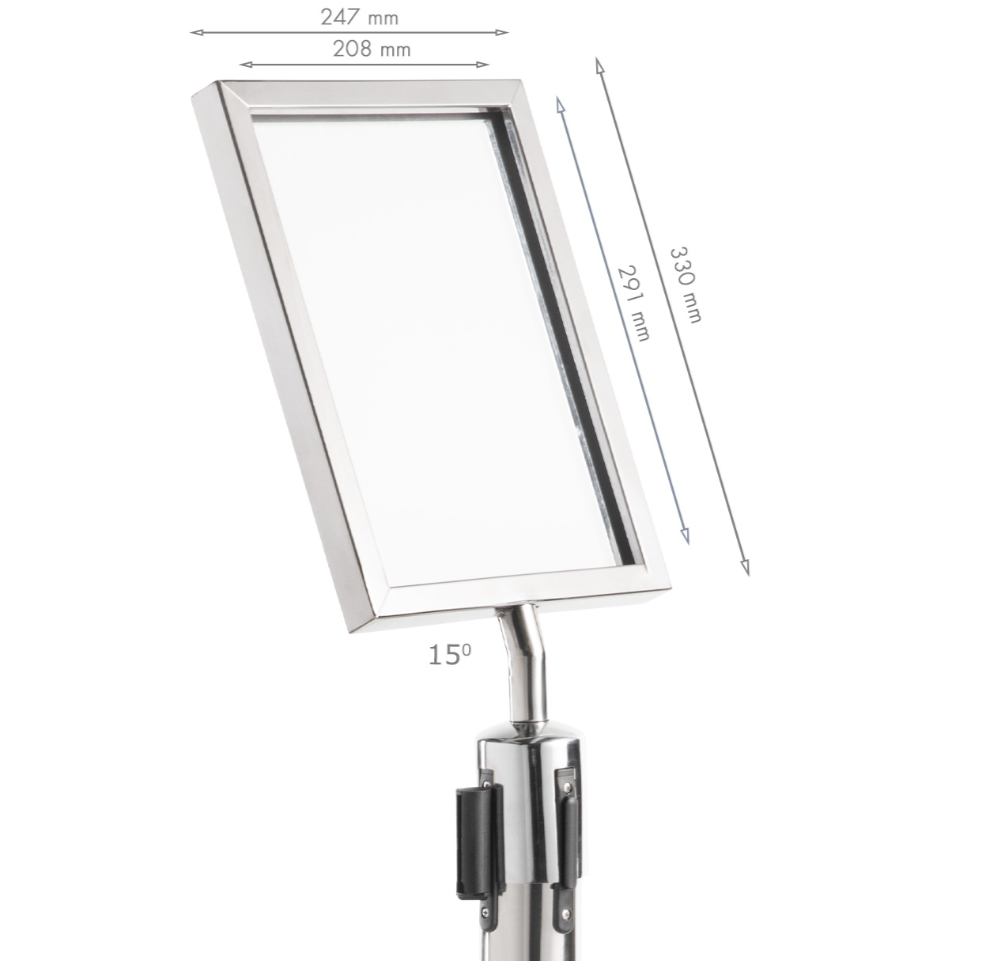 Porta documentos Din A4 inclinado para catenarias Fácil montaje. INOX  Ref. PST-A4V/3