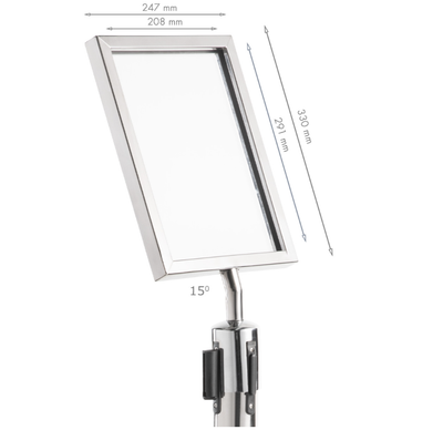 Porta documentos Din A4 inclinado para catenarias Fácil montaje. INOX  Ref. PST-A4V/3