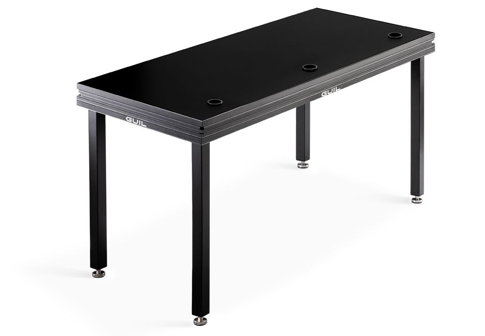MDJ-1/N Mesa para DJ / Mesa de ingeniero de sonido de aluminio de 150 x 65 cm. Color negro Incorporan 3 accesos para el paso de cables Patas no incluidas.