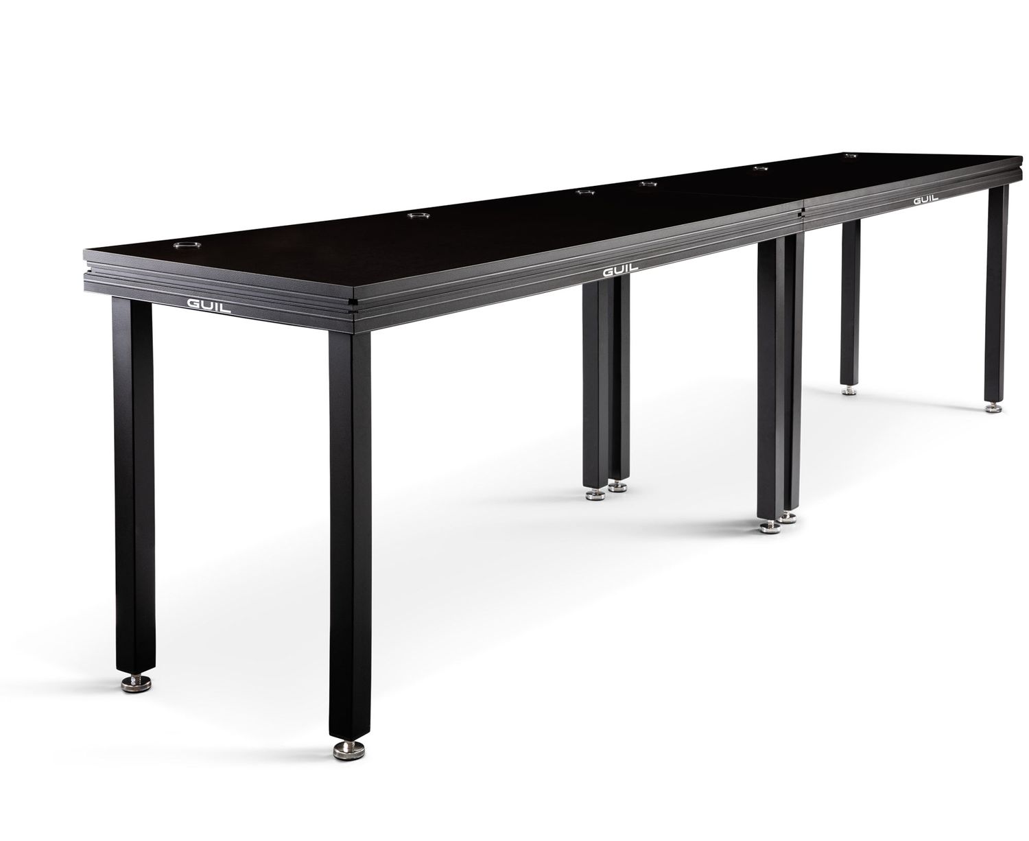 MDJ-5/N Mesa para DJ / Mesa de ingeniero de sonido de aluminio de 300 x 80 cm. Color negro Incorporan 3 accesos para el paso de cables. Patas no incluidas.