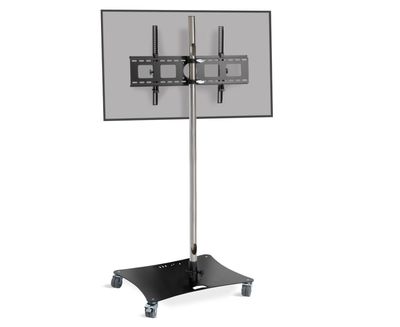 Soporte móvil para pantallas de hasta 55″. Regulable en altura. Mástiles de acero inoxidable Ref. PTR-01XL