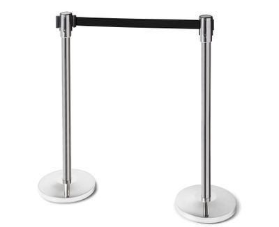 Poste separador INOX con cinta retráctil negra de 3 m. Cabezal intercambiable Ref. PST-12/N