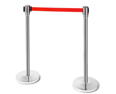 Poste separador INOX con cinta retráctil roja de 3 m. Cabezal intercambiable Ref. PST-12