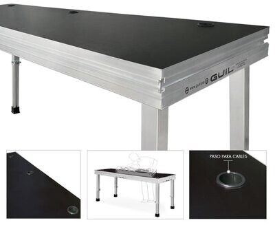 MDJ-3 /T60-100 Mesa para DJ / Mesa de control de aluminio de 150 x 80 cm con 4 patas telescópicas PTA5-T/60-100