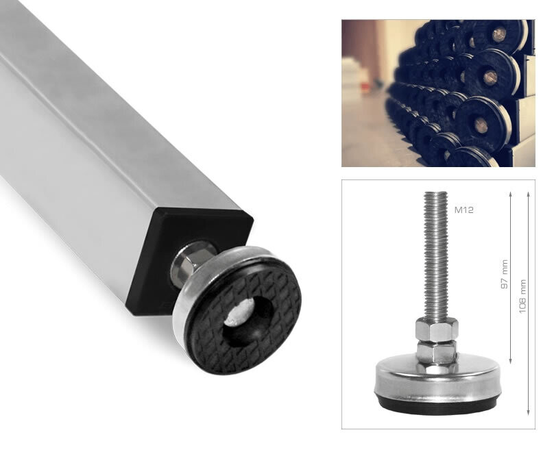 Pata fija PTA5-N/90 de 50x50 con nivelador para una altura de la tarima de 90 cm (+ 5 cm DE REGULACIÓN MEDIANTE NIVELADOR)