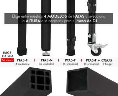 Mesa para DJ / Mesa de ingeniero de sonido de aluminio de 150 x 65 cm con patas niveladoras de 90 cm Color negro. MDJ-1/N-N/90