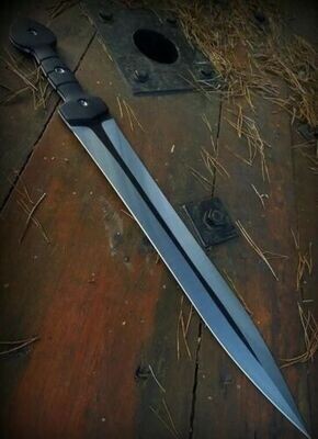 24.50 Inch Hunting D2 Steel SWORD With Leather Sheath - Rose Wood With BRASS PINS Handle