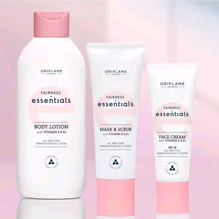 Glow Essential Body Lotion, face scrub, face cream