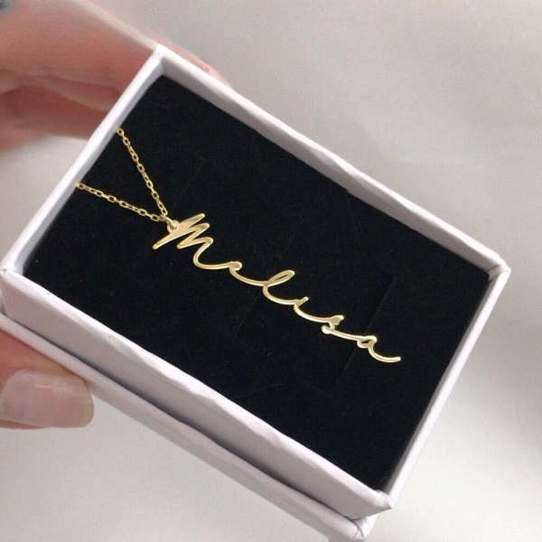 Vishowco Custom Name Necklace Stainless Steel Gold Choker Personalized Vertical Name Nameplate Pendant Necklace For Women Gifts - Customized Necklaces - neckcame