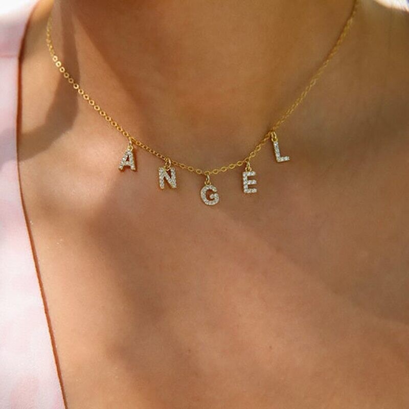 Dodoai Custom Diamond Necklace, Pave Crystal Letter Necklace,personalized Name Necklace ,diamond Letter Pendant Necklace Jewelry - Customized Necklaces - neckname